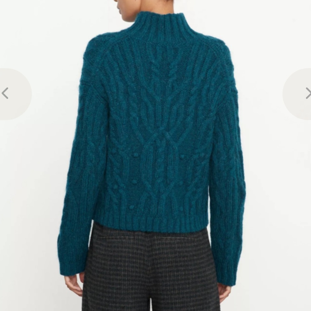 VINCE Interlaced Cable Knit Turtleneck Sweater Dark Malachite Sz M Alpaca Wool - Picture 3 of 15